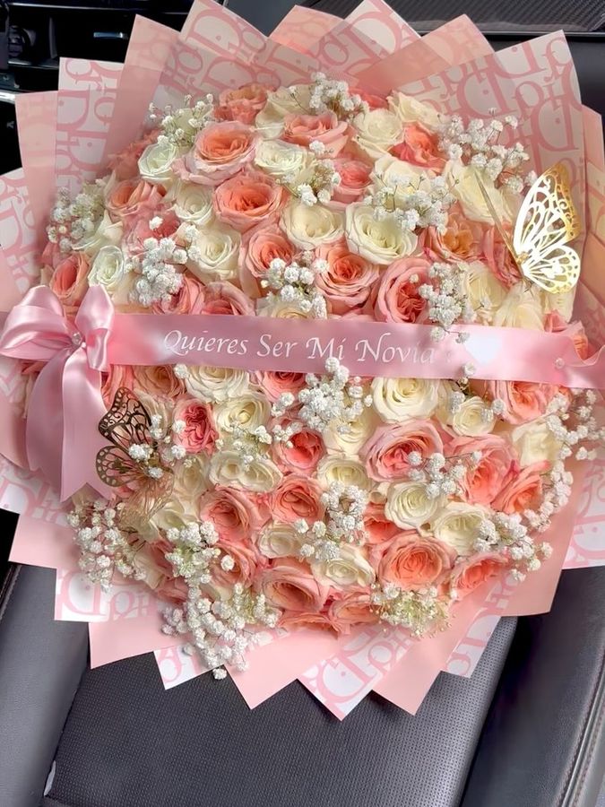 Peach, pearls and ribbon