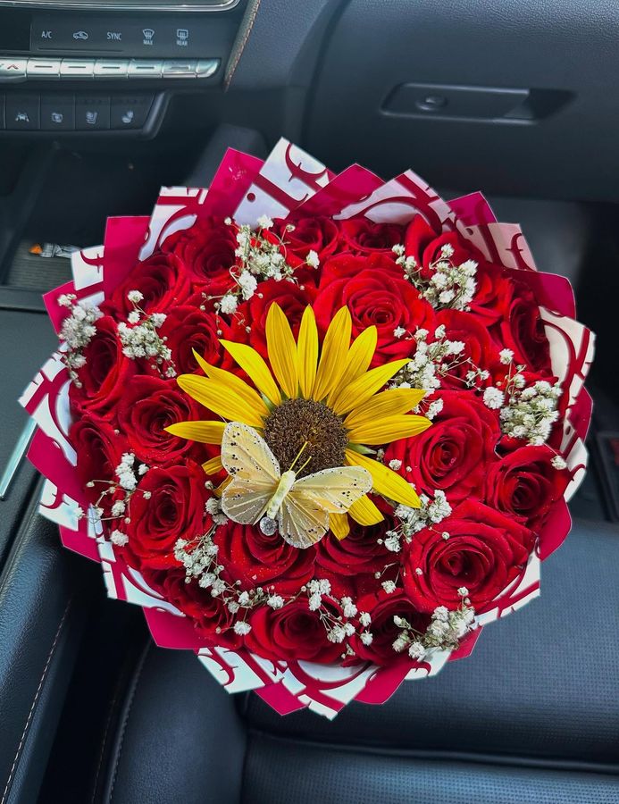 Red with a sunflower